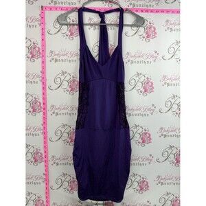 Janice mini dress deep royal Purple Lace-Panel Halter Chemise - Women